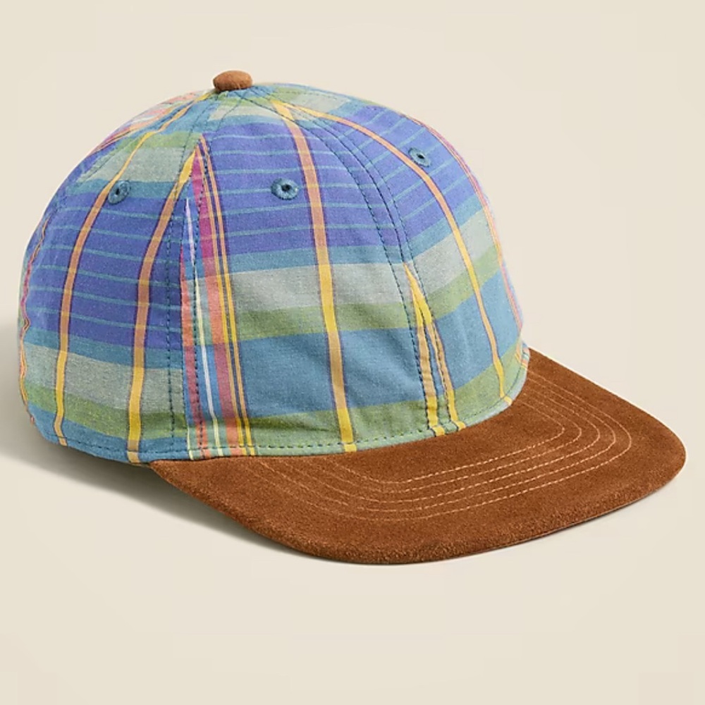 NWT J Crew Baseball cap in plaid with suede brim